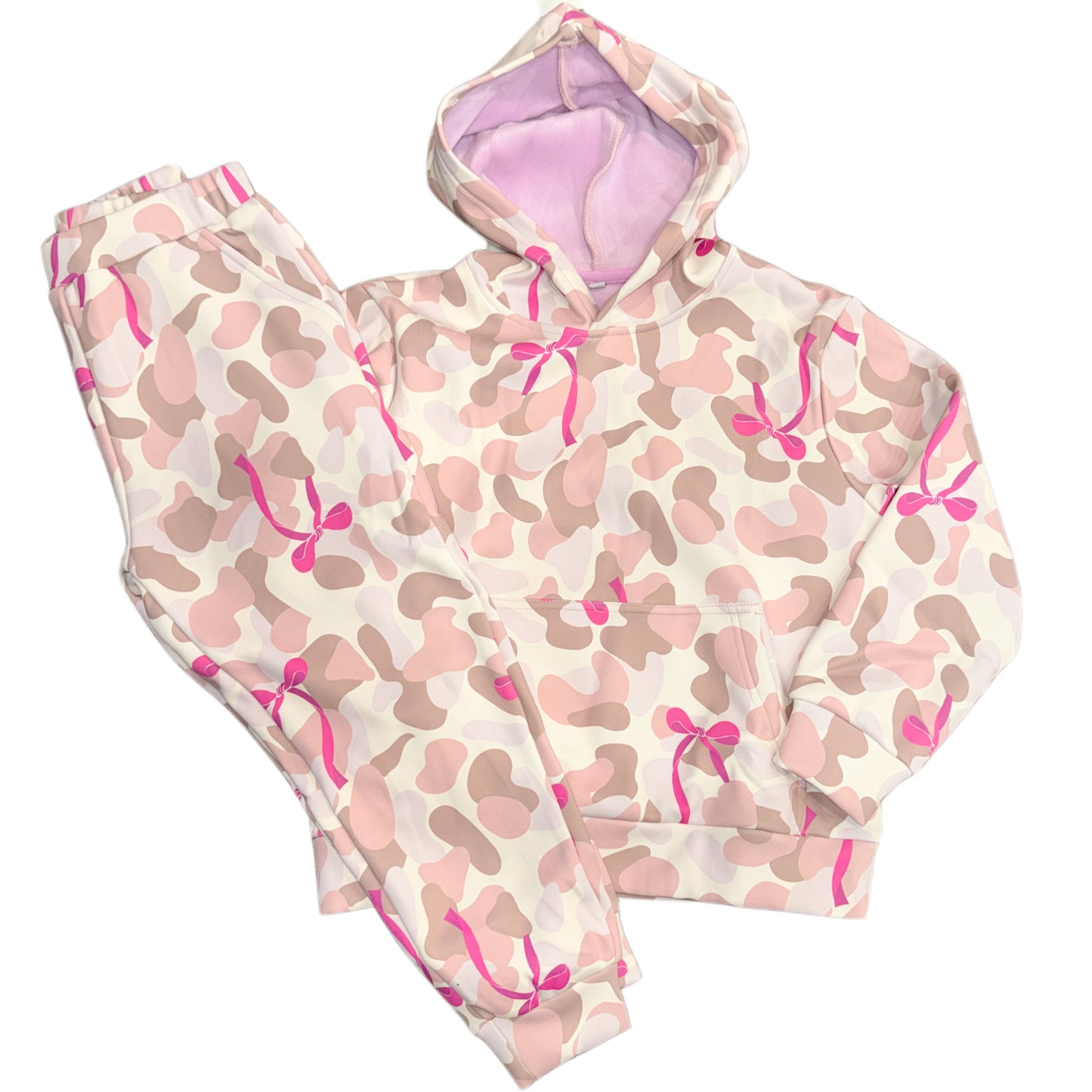 Girls bow camo jogger set