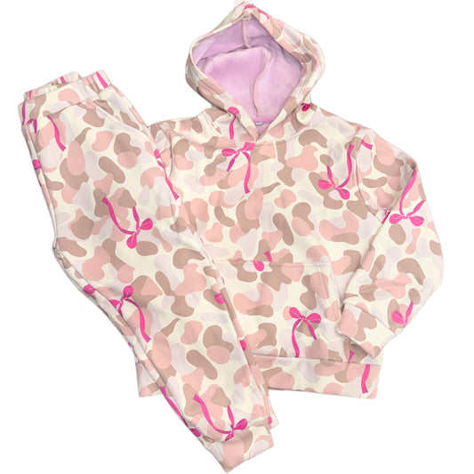 Girls bow camo jogger set
