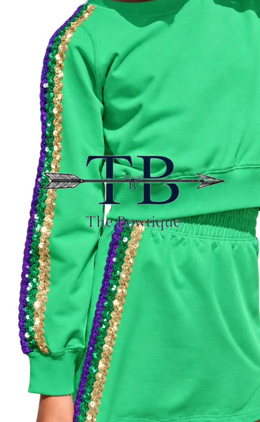Mardi Gras green skort set RTS
