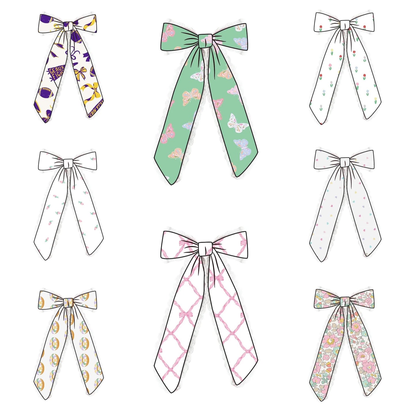 Lace trim long tail bow (ETA JAN)